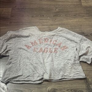 American Eagle Gray croptop T-Shirt with Red Logo